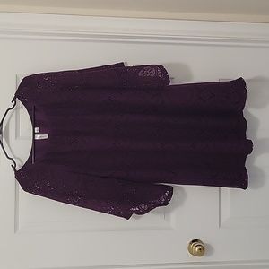 Tacera Purple Lined Lace Dress, Large